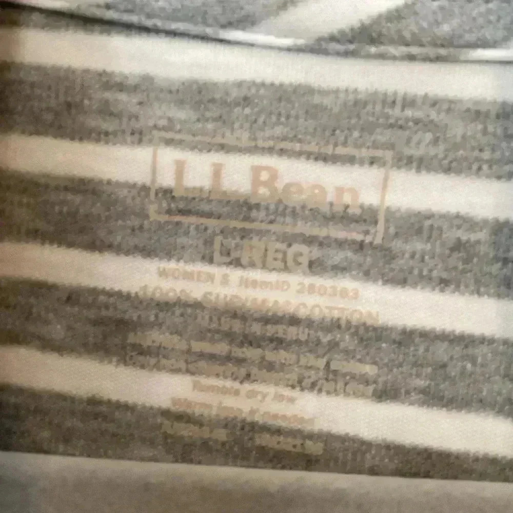 LL Bean Top Large White Open Cardigan Striped Shawl NecK Supima Cotton Sz Large - Picture 3 of 6